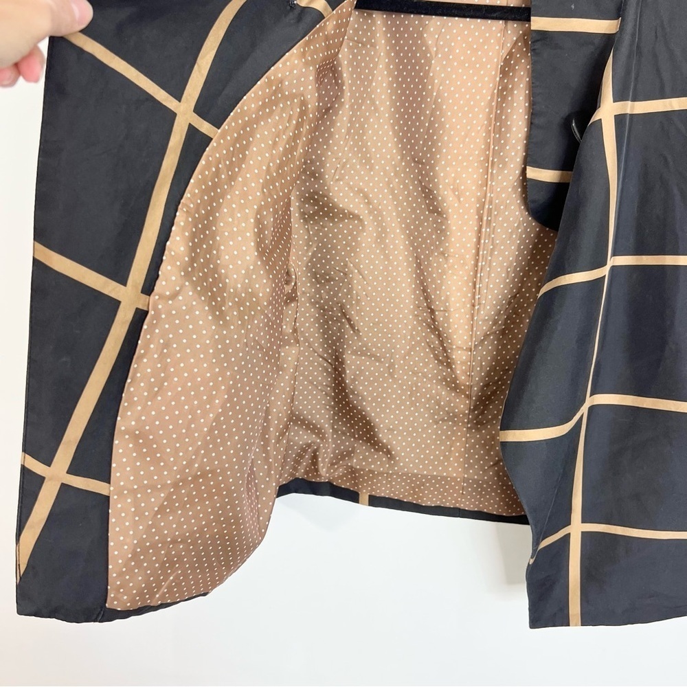Old money pure silk black tan windowpane mock neck jacket blazer 16 - Picture 8 of 13
